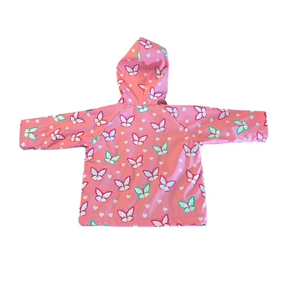 Hatley Green and Pink Baby Raincoat With Butterfly Pattern Size 9-12 Mos - Picture 9 of 10
